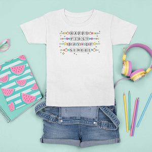 Happy First Day Of School T Shirt For Kid Student Teacher Bracelet Retro Groove TS11 White Print Your Wear