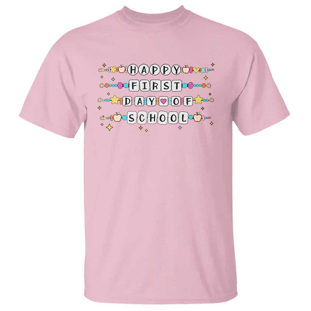 Happy First Day Of School T Shirt Student Teacher Bracelet Retro Groove TS11 Light Pink Print Your Wear