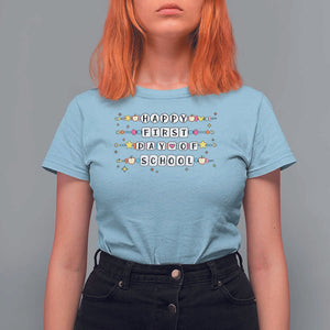 Happy First Day Of School T Shirt For Women Student Teacher Bracelet Retro Groove TS11 Light Blue Print Your Wear