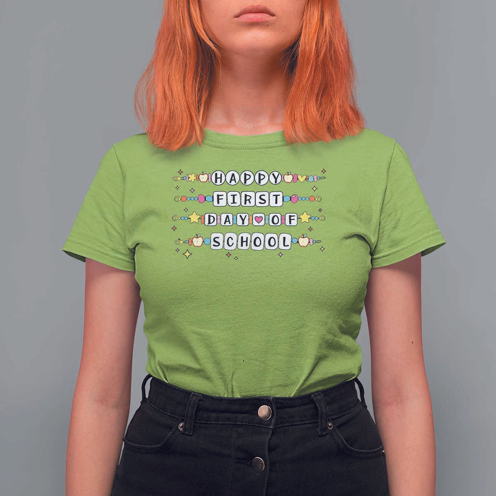 Happy First Day Of School T Shirt For Women Student Teacher Bracelet Retro Groove TS11 Lime Print Your Wear