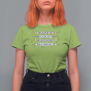 Happy First Day Of School T Shirt For Women Student Teacher Bracelet Retro Groove TS11 Lime Print Your Wear