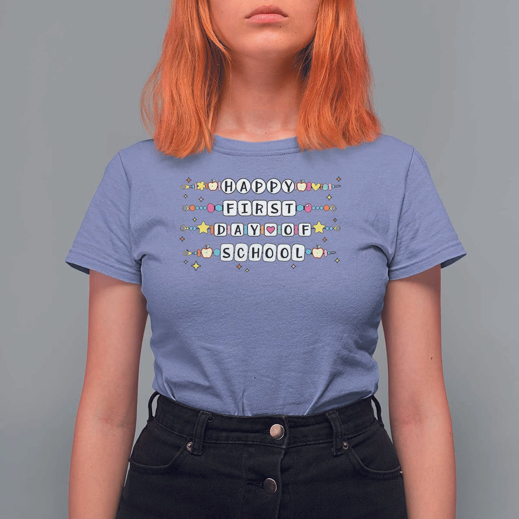 Happy First Day Of School T Shirt For Women Student Teacher Bracelet Retro Groove TS11 Violet Print Your Wear