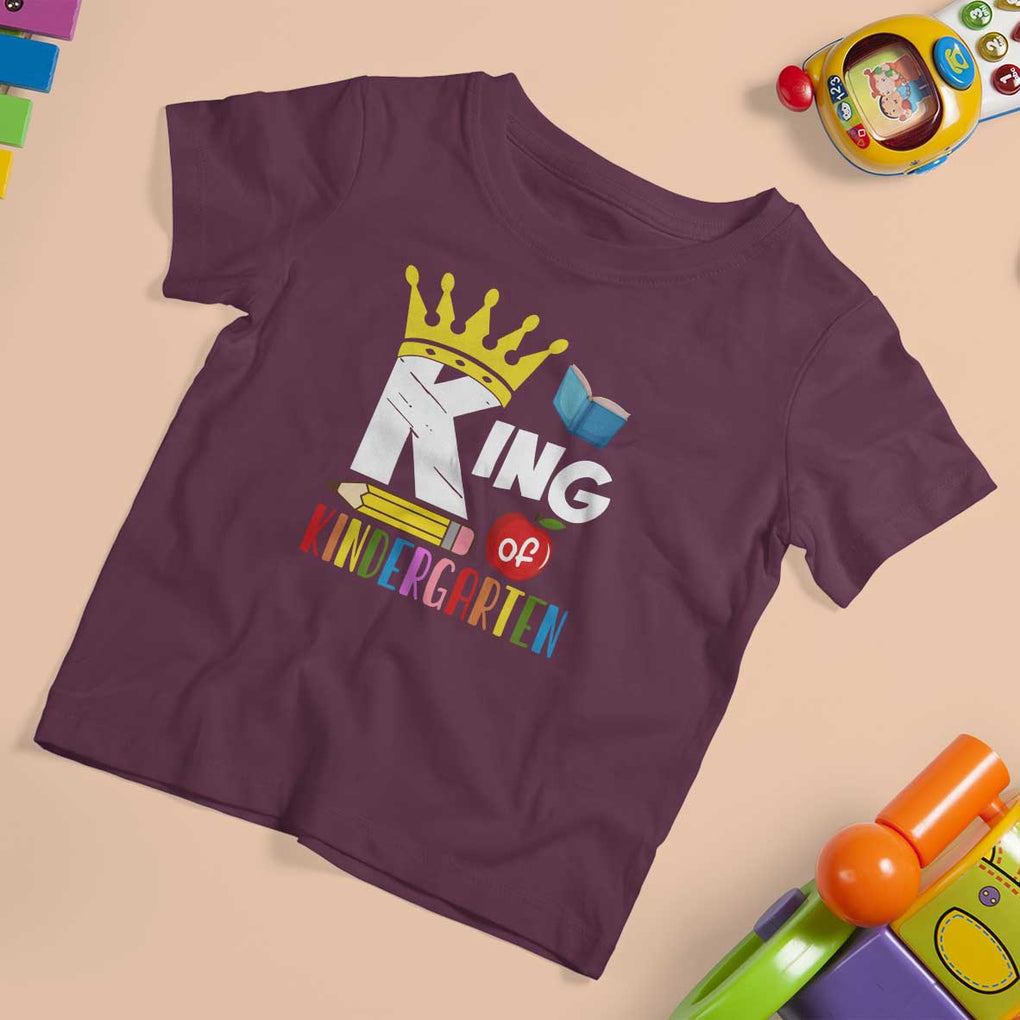 King Of Kindergarten T Shirt For Kid Back To School Crown Apple Pen Book TS11 Maroon Print Your Wear