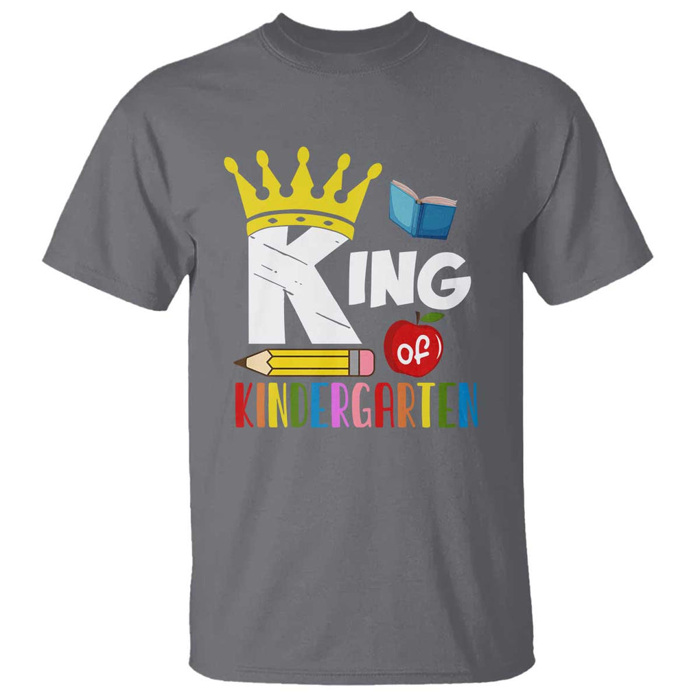 King Of Kindergarten T Shirt Back To School Crown Apple Pen Book TS11 Charcoal Print Your Wear