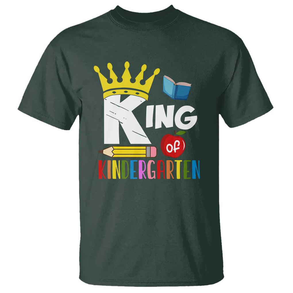 King Of Kindergarten T Shirt Back To School Crown Apple Pen Book TS11 Dark Forest Green Print Your Wear