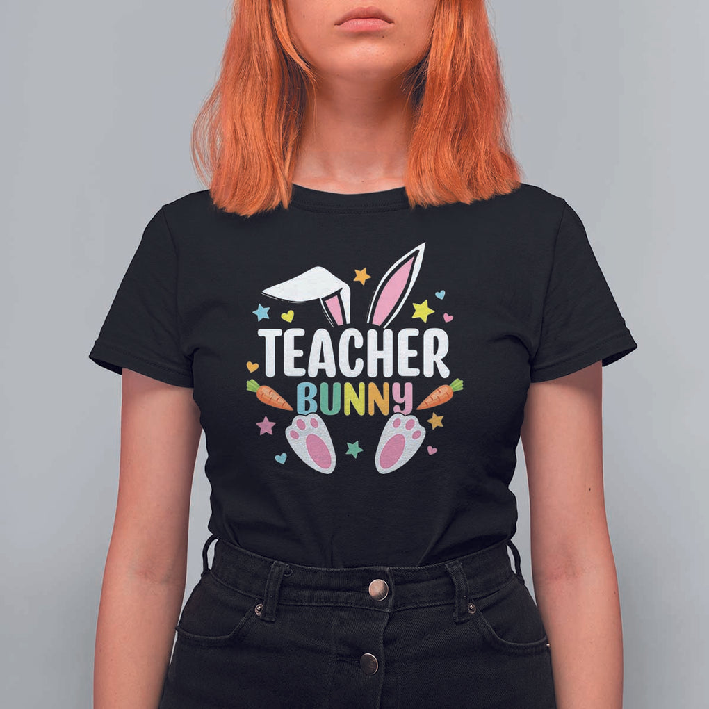 Teacher Bunny T Shirt For Women Rabbit Ears Easter Day Carrot Star Heart TS11 Black Print Your Wear