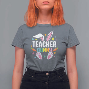 Teacher Bunny T Shirt For Women Rabbit Ears Easter Day Carrot Star Heart TS11 Charcoal Print Your Wear