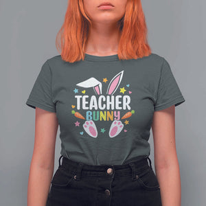 Teacher Bunny T Shirt For Women Rabbit Ears Easter Day Carrot Star Heart TS11 Dark Heather Print Your Wear