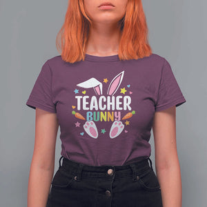 Teacher Bunny T Shirt For Women Rabbit Ears Easter Day Carrot Star Heart TS11 Maroon Print Your Wear
