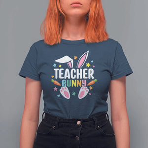 Teacher Bunny T Shirt For Women Rabbit Ears Easter Day Carrot Star Heart TS11 Navy Print Your Wear
