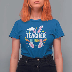 Teacher Bunny T Shirt For Women Rabbit Ears Easter Day Carrot Star Heart TS11 Royal Blue Print Your Wear
