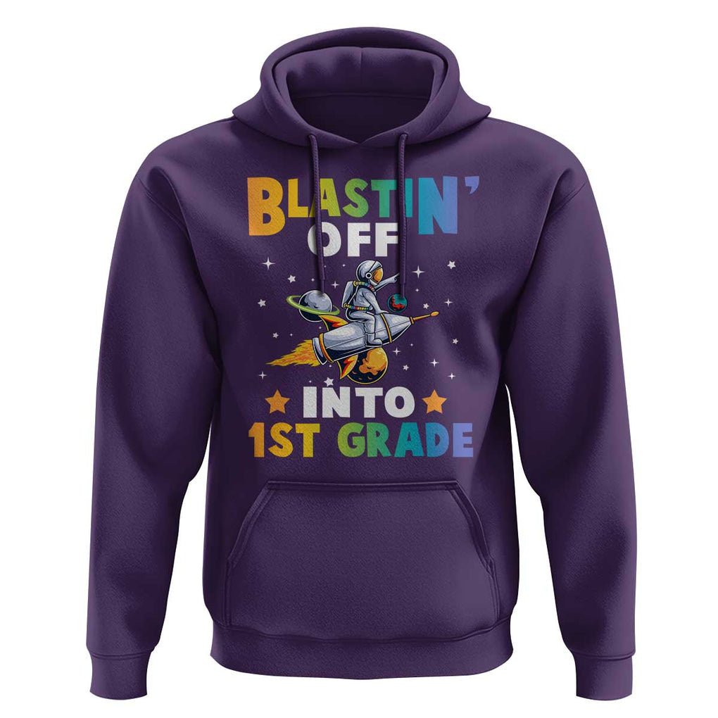 Funny Back To School Space Hoodie Blastin' Off Into 1st Grade Astronaut Rocket TS11 Purple Print Your Wear