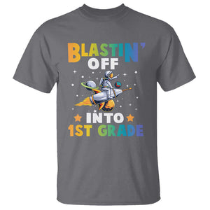 Funny Back To School Space T Shirt Blastin' Off Into 1st Grade Astronaut Rocket TS11 Charcoal Print Your Wear