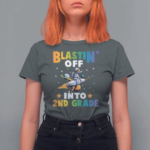 Funny Back To School Space T Shirt For Women Blastin' Off Into 2nd Grade Astronaut Rocket TS11 Dark Heather Print Your Wear