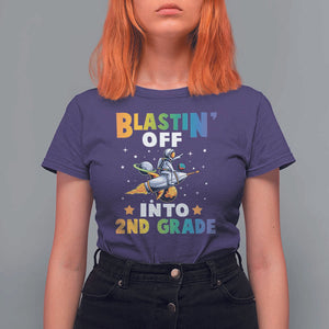 Funny Back To School Space T Shirt For Women Blastin' Off Into 2nd Grade Astronaut Rocket TS11 Purple Print Your Wear