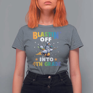 Funny Back To School Space T Shirt For Women Blastin' Off Into 4th Grade Astronaut Rocket TS11 Charcoal Print Your Wear