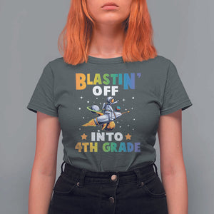 Funny Back To School Space T Shirt For Women Blastin' Off Into 4th Grade Astronaut Rocket TS11 Dark Heather Print Your Wear