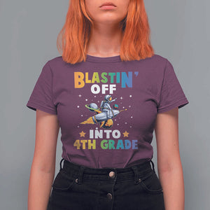 Funny Back To School Space T Shirt For Women Blastin' Off Into 4th Grade Astronaut Rocket TS11 Maroon Print Your Wear