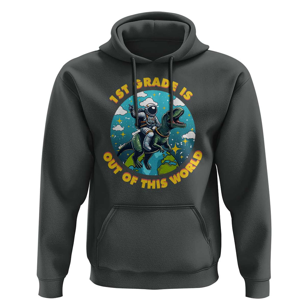 Funny Back To School Space Hoodie 2ND Grade Is Out Of This World Dinosaur Astronaut Planet TS11 Dark Heather Print Your Wear