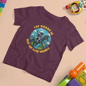 Funny Back To School Space T Shirt For Kid 2ND Grade Is Out Of This World Dinosaur Astronaut Planet TS11 Maroon Print Your Wear