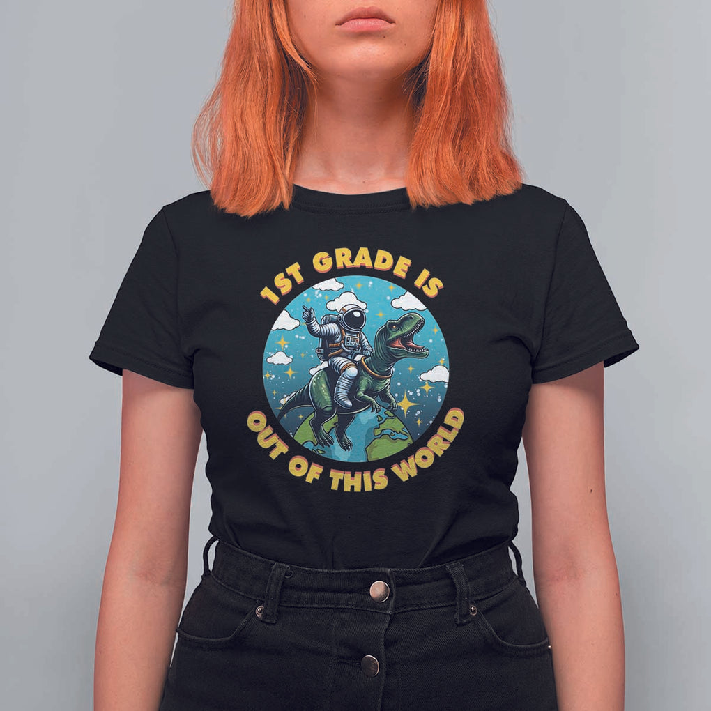 Funny Back To School Space T Shirt For Women 2ND Grade Is Out Of This World Dinosaur Astronaut Planet TS11 Black Print Your Wear