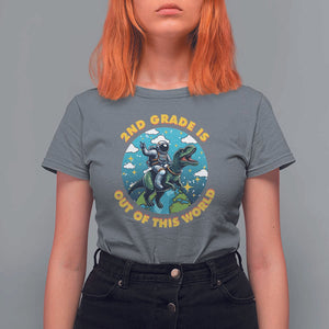 Funny Back To School Space T Shirt For Women 1ST Grade Is Out Of This World Dinosaur Astronaut Planet TS11 Charcoal Print Your Wear