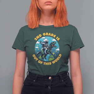 Funny Back To School Space T Shirt For Women 1ST Grade Is Out Of This World Dinosaur Astronaut Planet TS11 Dark Forest Green Print Your Wear