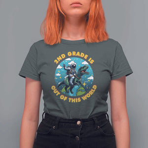 Funny Back To School Space T Shirt For Women 1ST Grade Is Out Of This World Dinosaur Astronaut Planet TS11 Dark Heather Print Your Wear