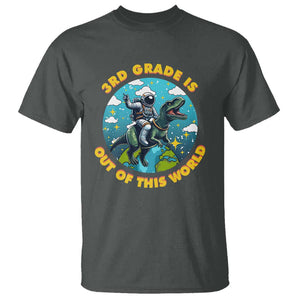 Funny Back To School Space T Shirt 3RD Grade Is Out Of This World Dinosaur Astronaut Planet TS11 Dark Heather Print Your Wear