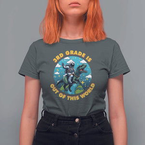 Funny Back To School Space T Shirt For Women 3RD Grade Is Out Of This World Dinosaur Astronaut Planet TS11 Dark Heather Print Your Wear