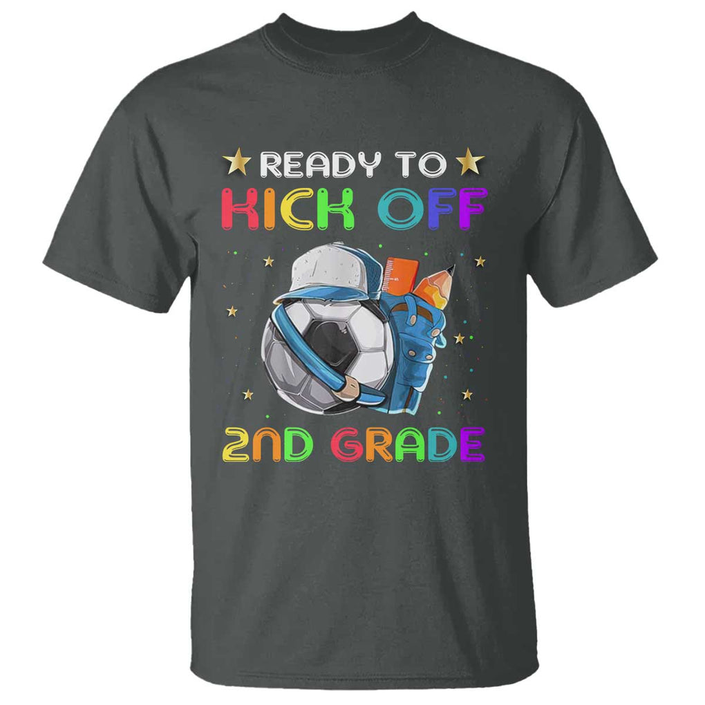 Ready To Kick Off 2nd Grade T Shirt Back To School Soccer Backpacks Ruller Pencil TS11 Dark Heather Print Your Wear
