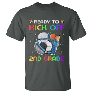 Ready To Kick Off 2nd Grade T Shirt Back To School Soccer Backpacks Ruller Pencil TS11 Dark Heather Print Your Wear