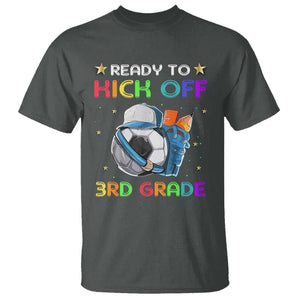 Ready To Kick Off 3rd Grade T Shirt Back To School Soccer Backpacks Ruller Pencil TS11 Dark Heather Print Your Wear