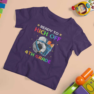 Ready To Kick Off 4th Grade T Shirt For Kid Back To School Soccer Backpacks Ruller Pencil TS11 Purple Print Your Wear