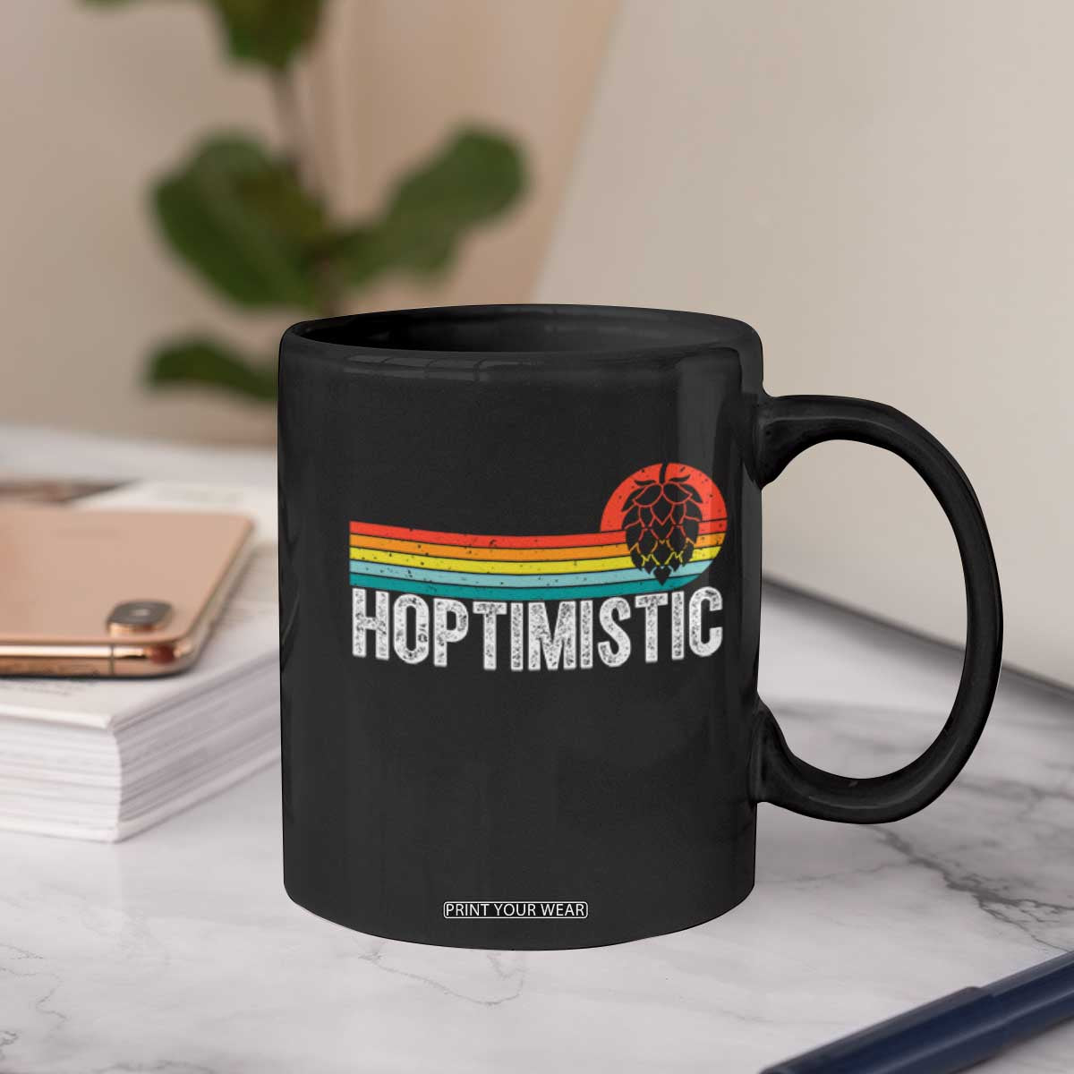 Funny Hops Craft Beer Lover Coffee Mug Hoptimistic Retro Vintage Home Brewing TS11 Print Your Wear