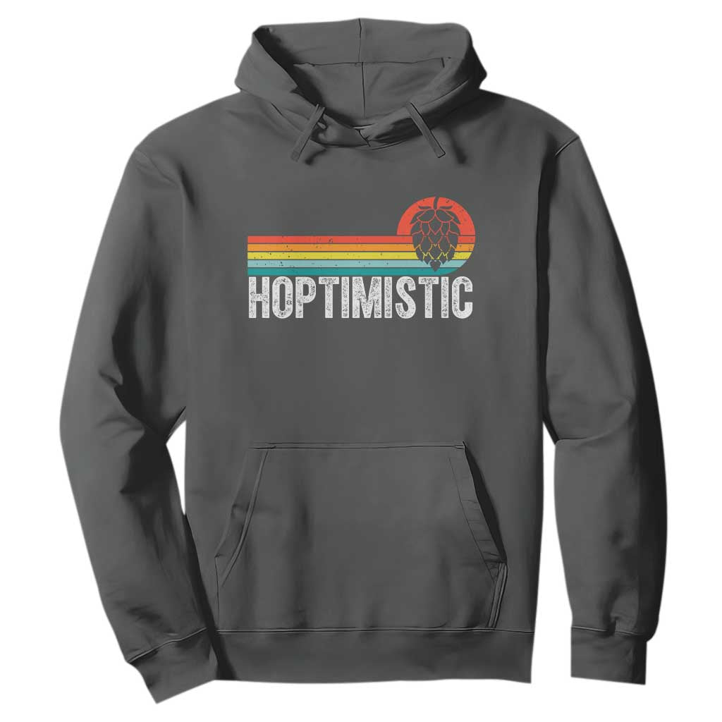 Funny Hops Craft Beer Lover Hoodie Hoptimistic Retro Vintage Home Brewing TS11 Dark Heather Print Your Wear