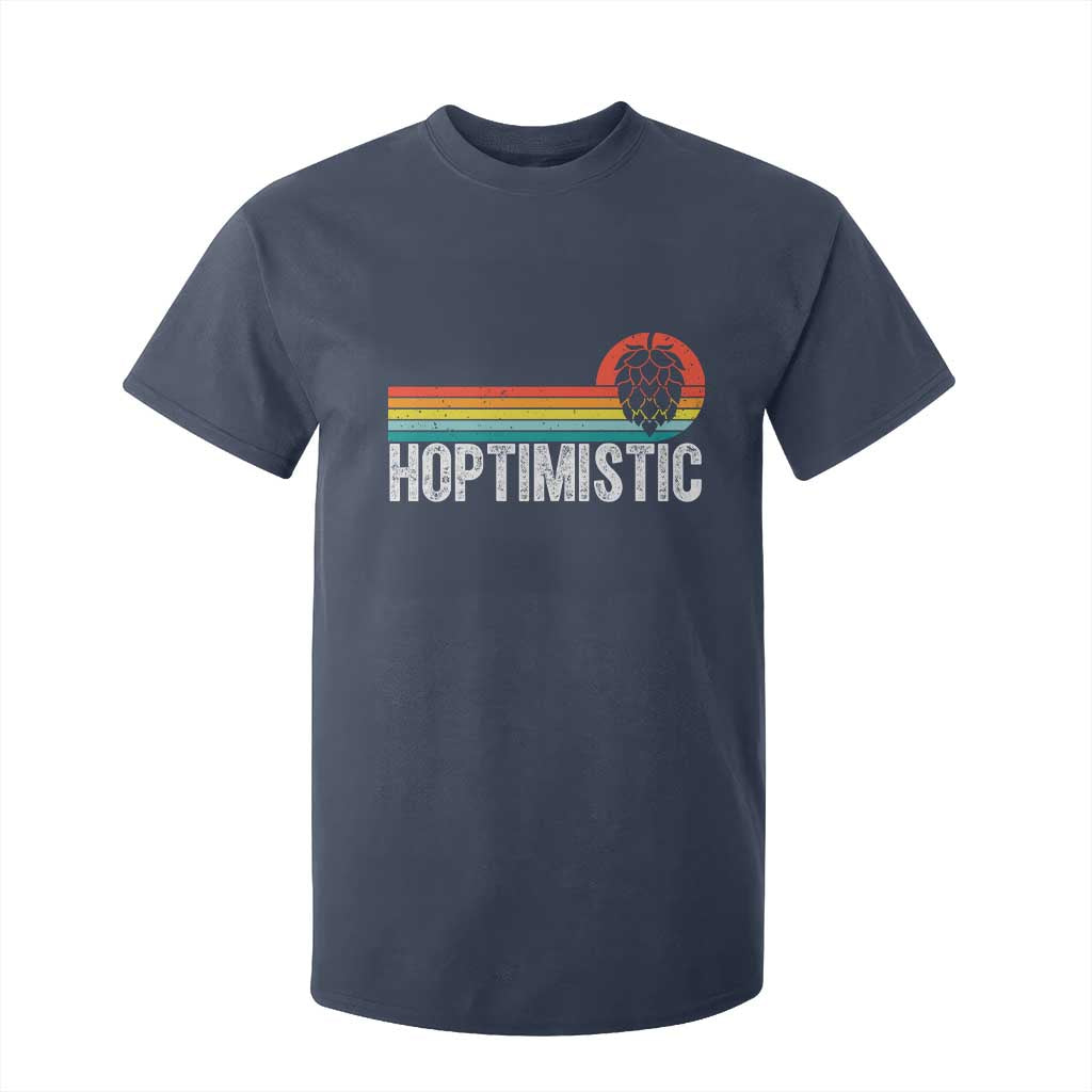 Funny Hops Craft Beer Lover T Shirt For Kid Hoptimistic Retro Vintage Home Brewing TS11 Navy Print Your Wear