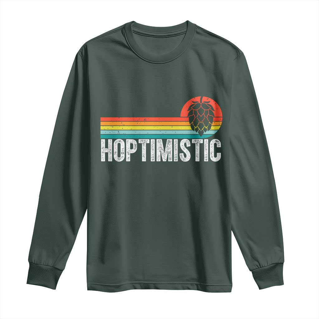 Funny Hops Craft Beer Lover Long Sleeve Shirt Hoptimistic Retro Vintage Home Brewing TS11 Dark Forest Green Print Your Wear