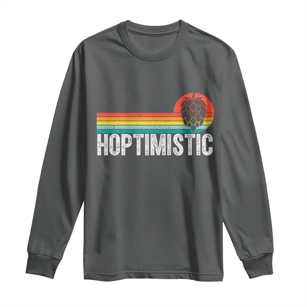 Funny Hops Craft Beer Lover Long Sleeve Shirt Hoptimistic Retro Vintage Home Brewing TS11 Dark Heather Print Your Wear