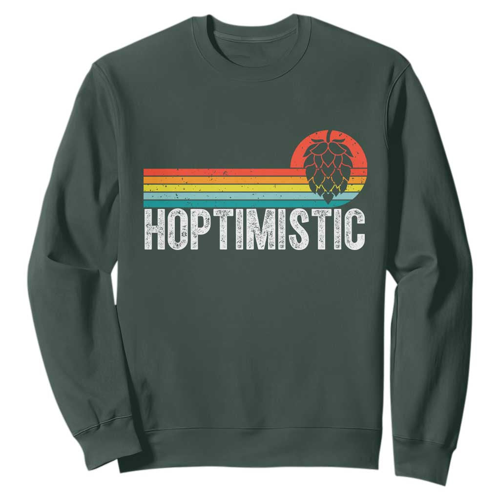 Funny Hops Craft Beer Lover Sweatshirt Hoptimistic Retro Vintage Home Brewing TS11 Dark Forest Green Print Your Wear