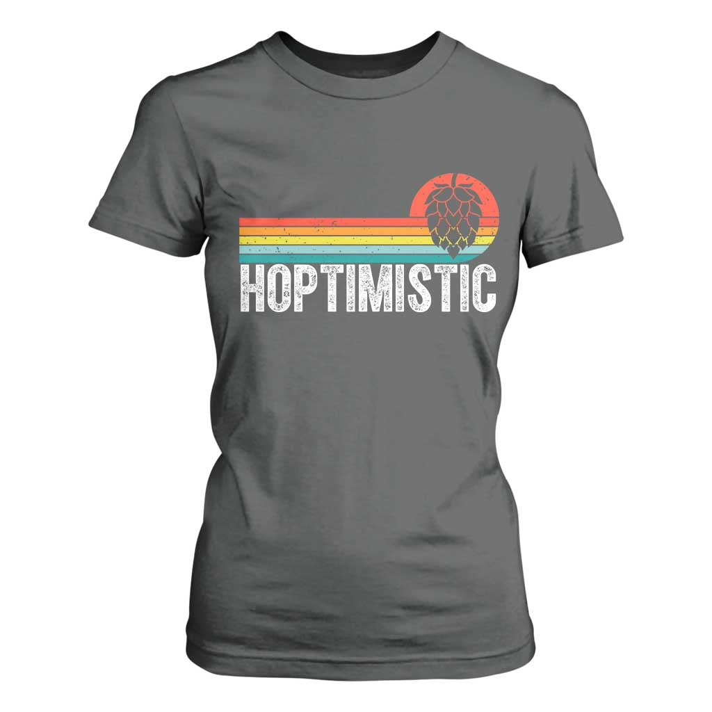 Funny Hops Craft Beer Lover T Shirt For Women Hoptimistic Retro Vintage Home Brewing TS11 Dark Heather Print Your Wear