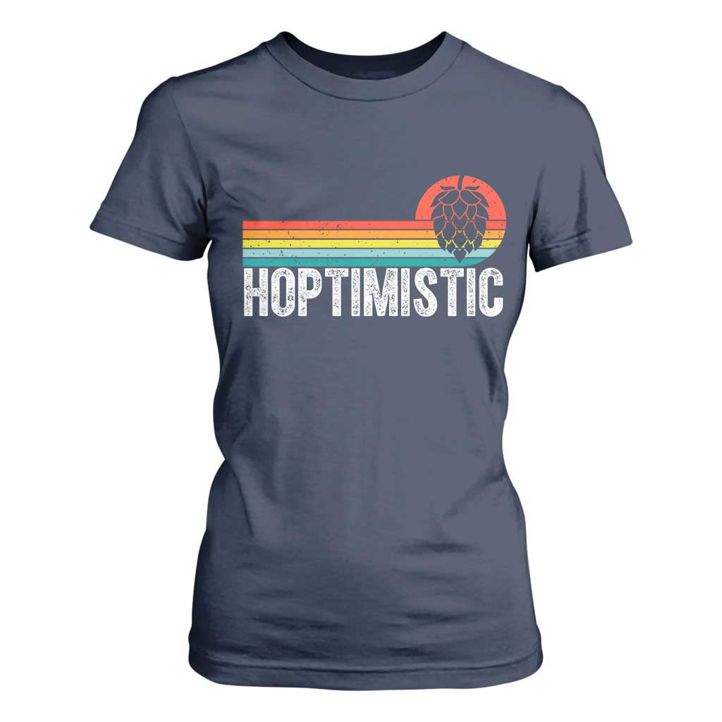 Funny Hops Craft Beer Lover T Shirt For Women Hoptimistic Retro Vintage Home Brewing TS11 Navy Print Your Wear