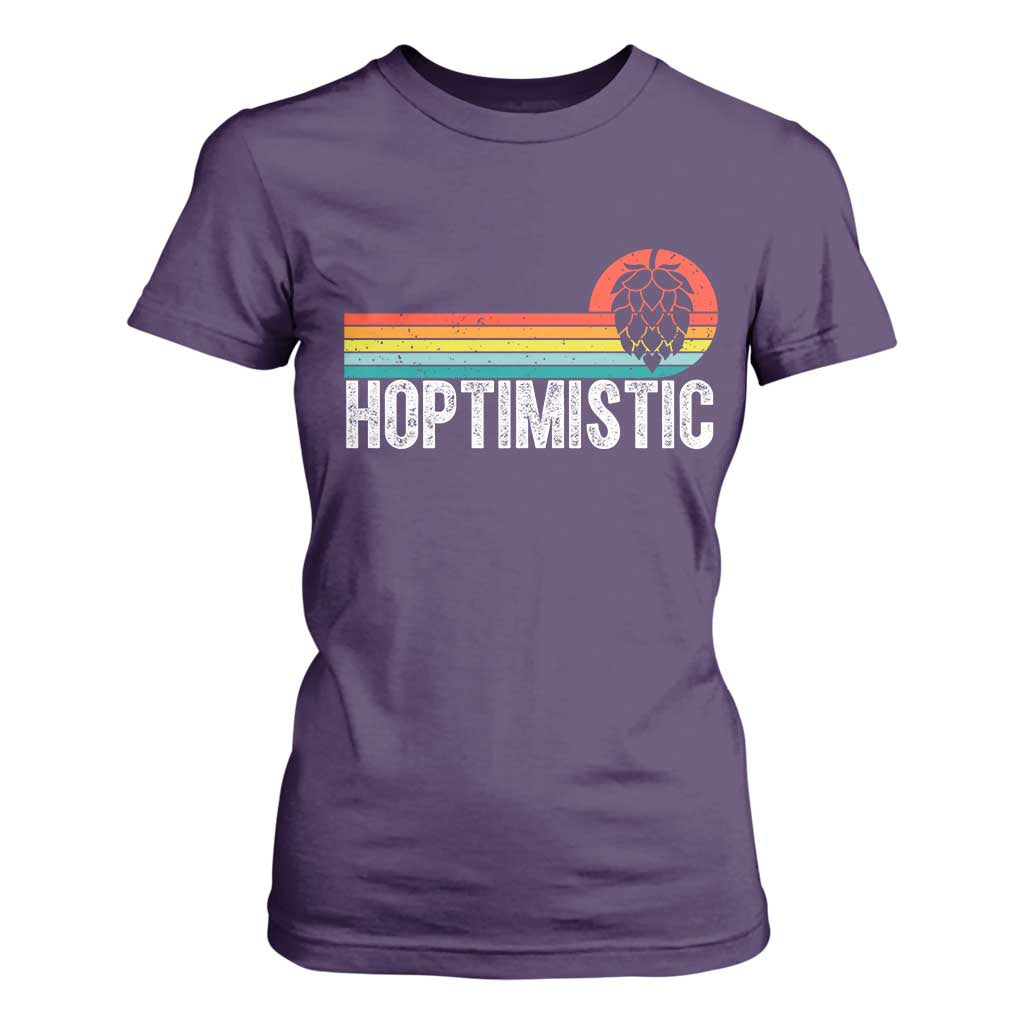 Funny Hops Craft Beer Lover T Shirt For Women Hoptimistic Retro Vintage Home Brewing TS11 Purple Print Your Wear