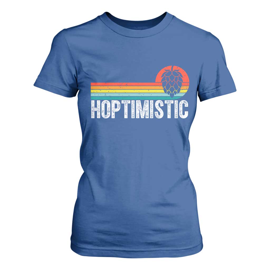 Funny Hops Craft Beer Lover T Shirt For Women Hoptimistic Retro Vintage Home Brewing TS11 Royal Blue Print Your Wear