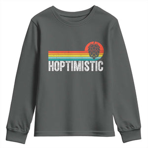 Funny Hops Craft Beer Lover Youth Sweatshirt Hoptimistic Retro Vintage Home Brewing TS11 Dark Heather Print Your Wear