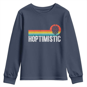 Funny Hops Craft Beer Lover Youth Sweatshirt Hoptimistic Retro Vintage Home Brewing TS11 Navy Print Your Wear