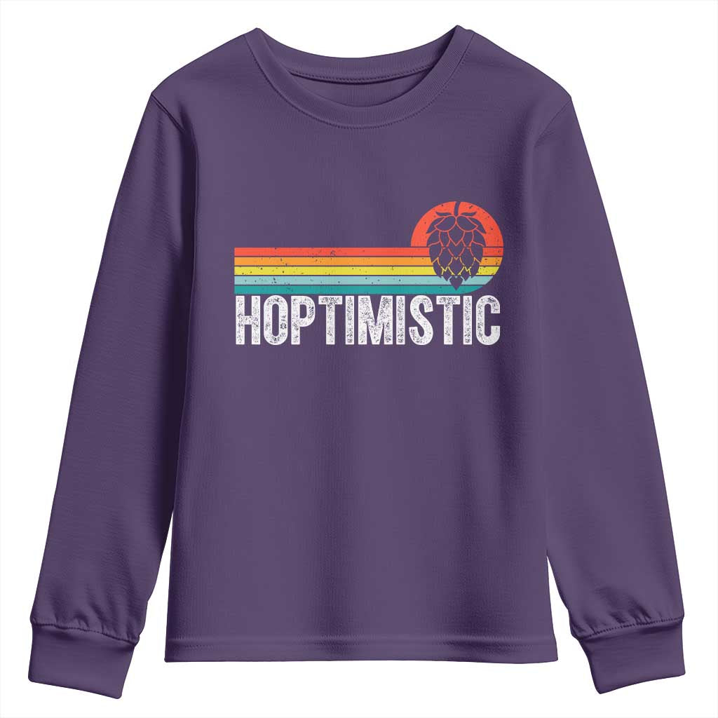 Funny Hops Craft Beer Lover Youth Sweatshirt Hoptimistic Retro Vintage Home Brewing TS11 Purple Print Your Wear