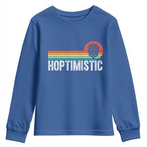 Funny Hops Craft Beer Lover Youth Sweatshirt Hoptimistic Retro Vintage Home Brewing TS11 Royal Blue Print Your Wear