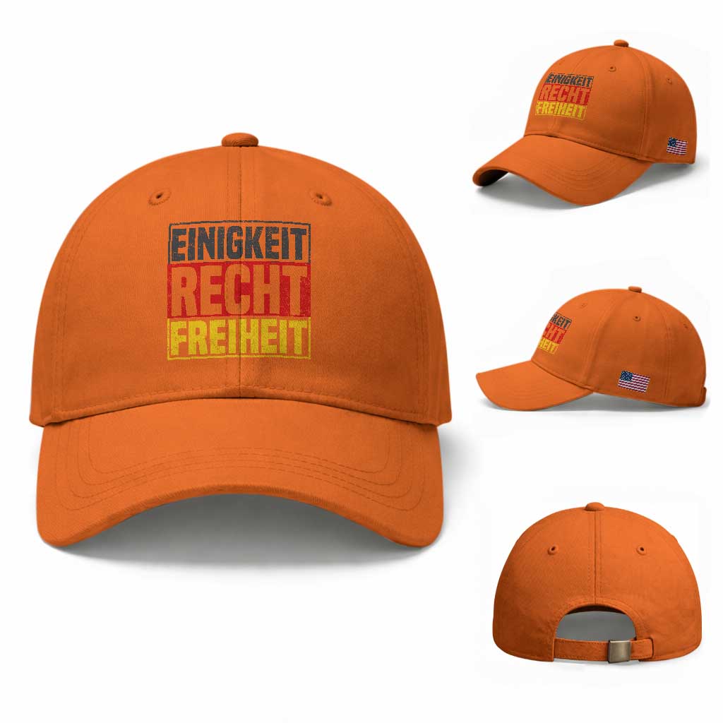 Proud Germany Baseball Cap Einigkeit Recht Freiheit German Flag TS11 Baseball Cap Universal Fit Orange Print Your Wear