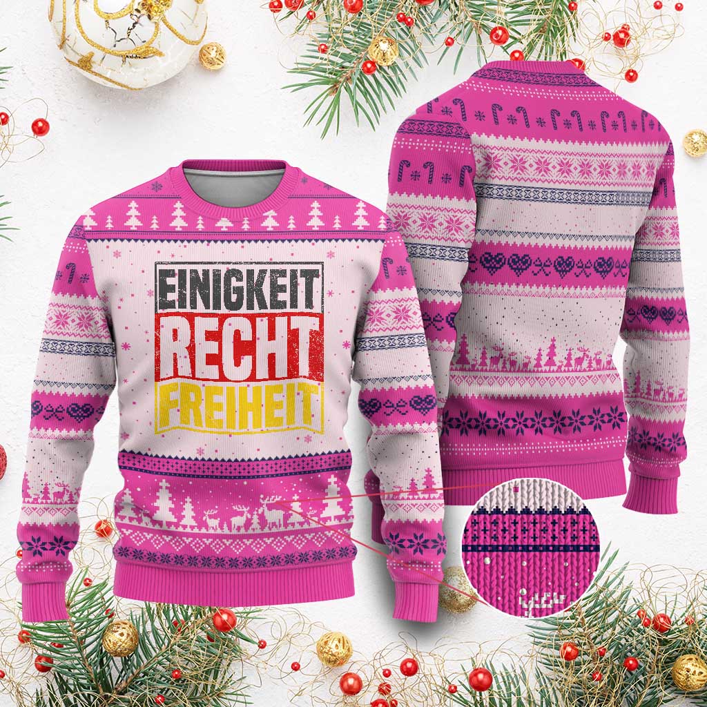 Proud Germany Ugly Christmas Sweater Einigkeit Recht Freiheit German Flag TS11 Hot Pink Print Your Wear